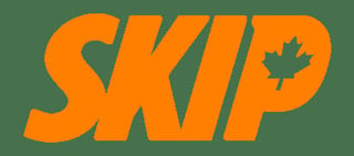 SKIP logo with orange text and maple leaf symbol on green background